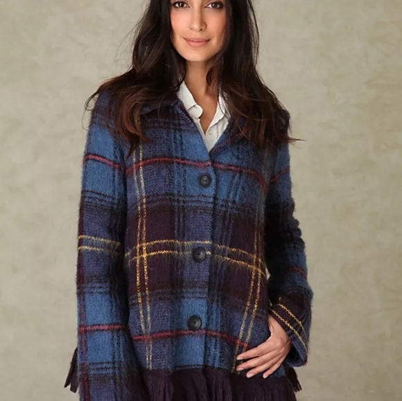 Free People fringe plaid jacket Mohair Alpaca Wool blend size XS - Picture 10 of 10